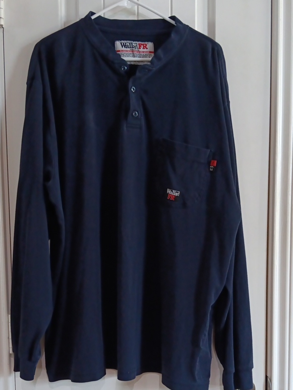 Walls FR Men's Henley Work Shirt 2X Navy Blue Flame Resistant ATPV 9.6